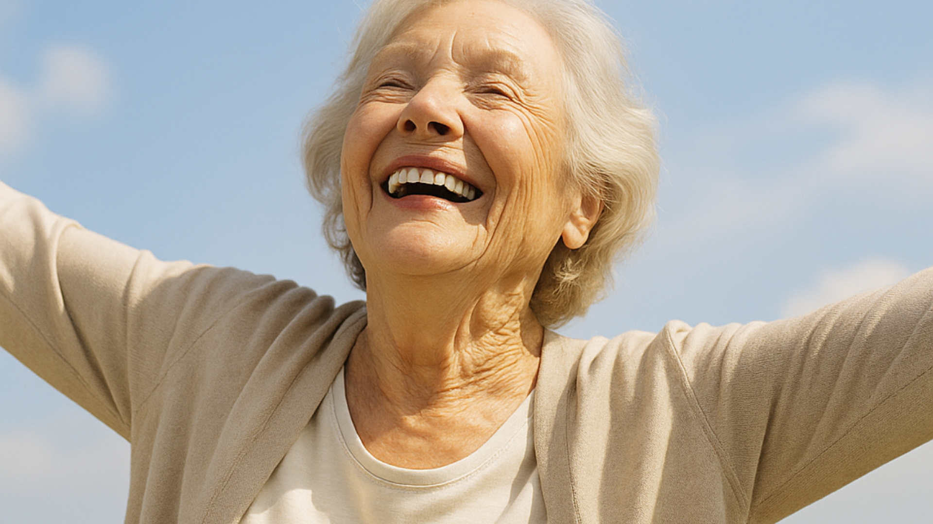l'immagine rappresenta una signora anziana felice e spensierata, terza età