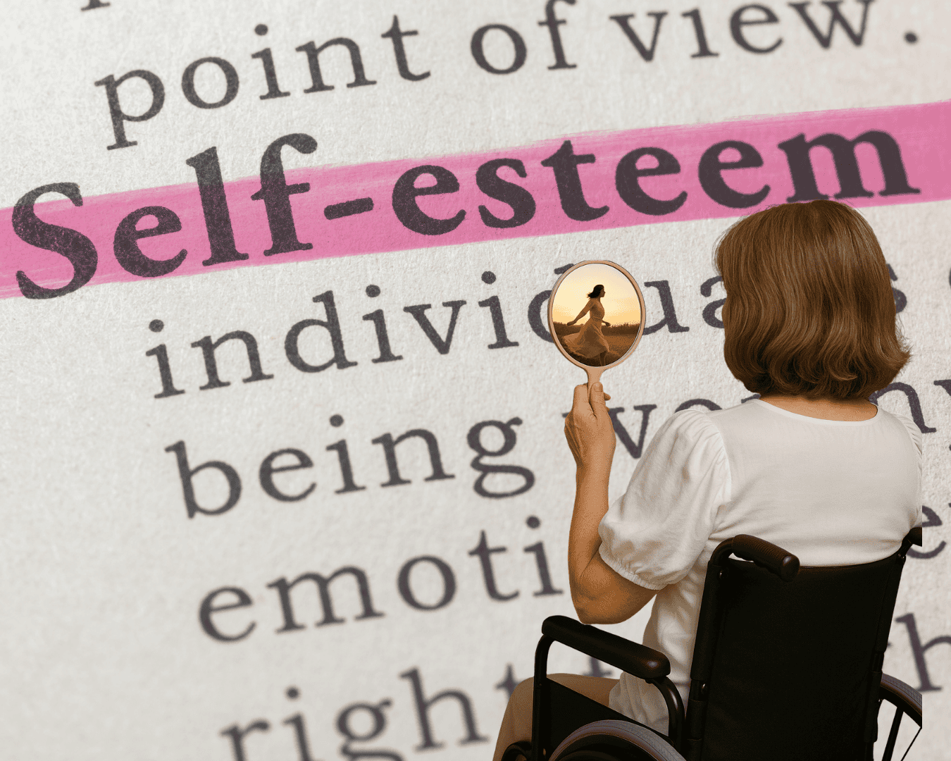 l'immagine rappresenta una signora anziana che si guarda in uno specchio piccolo