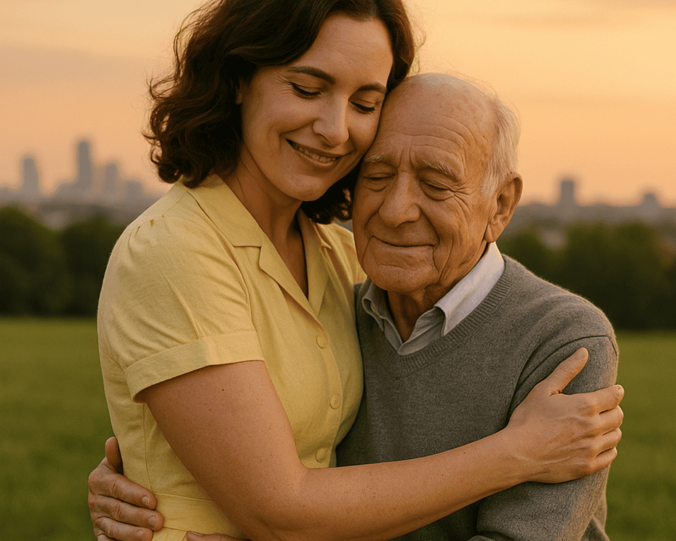 l'immagine rappresenta una signora caregiver che abbraccia un anziano