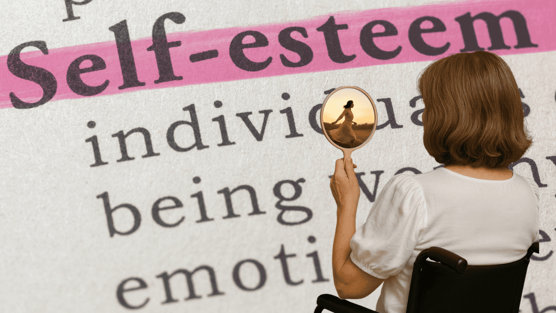 l'immagine rappresenta una signora anziana che si guarda in uno specchio piccolo