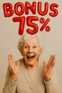 l'immagine rappresenta una signora anziana contenta per il bonus 75%