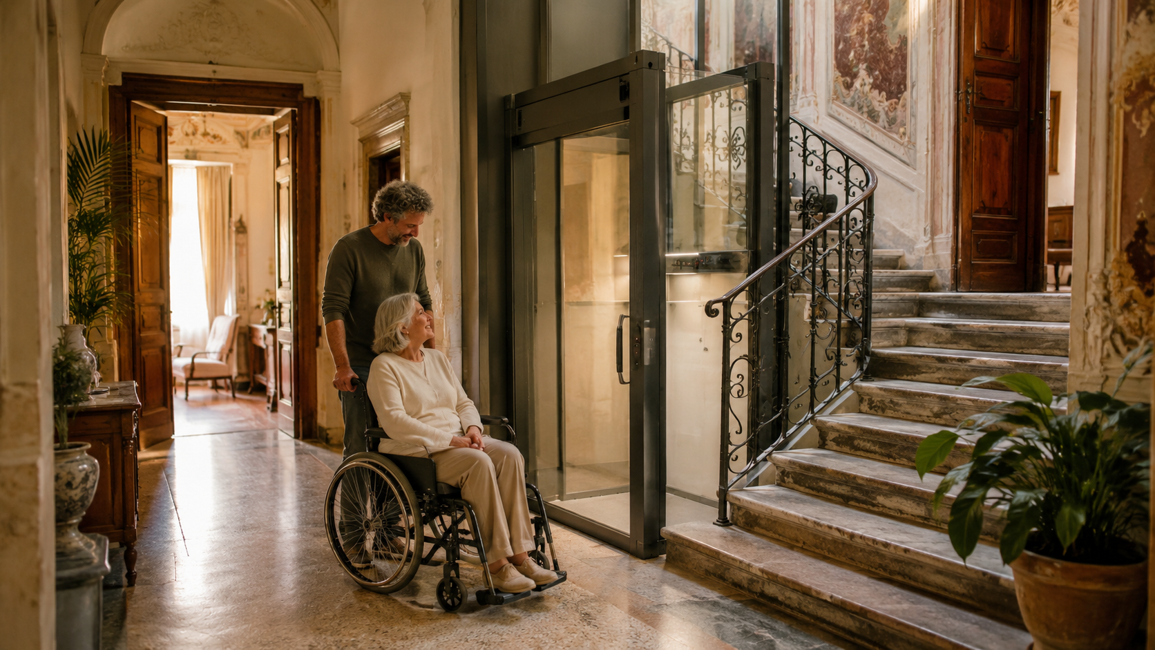 Edifici storici residenziali con ascensore interno accessibile per persona in carrozzina